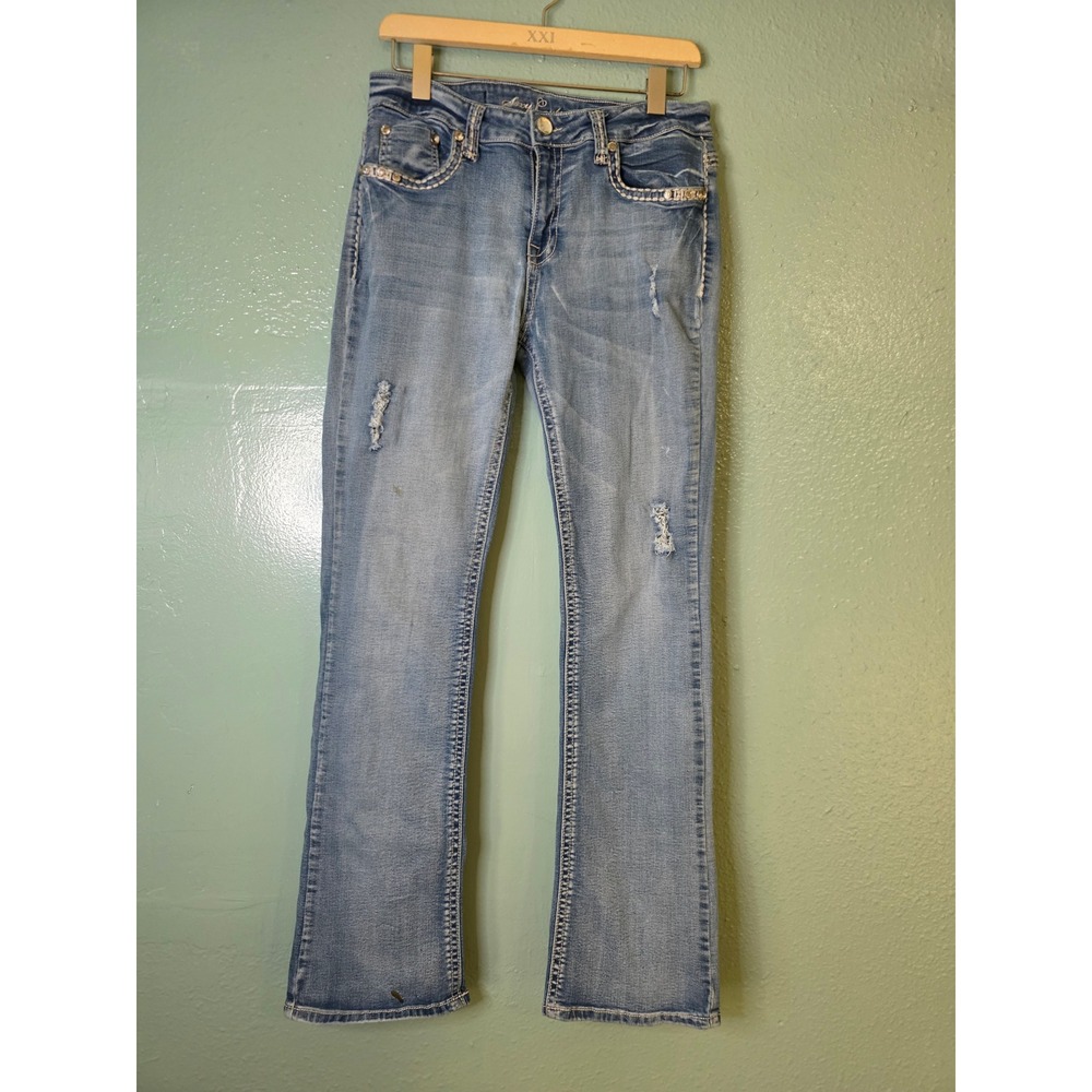 Sexy Couture Bootcut Jeans Light Wash Rhinestone Embroidered W30 L32